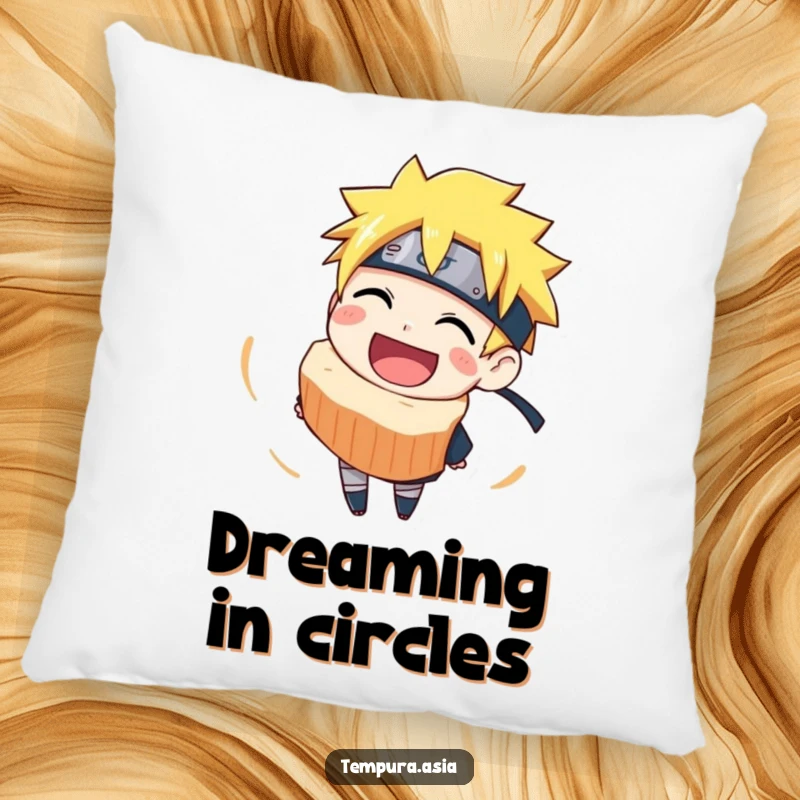 Funny narutomaki pillow with a joyful grinning slice spinning, offering plush comfort and a humorous ramen theme.