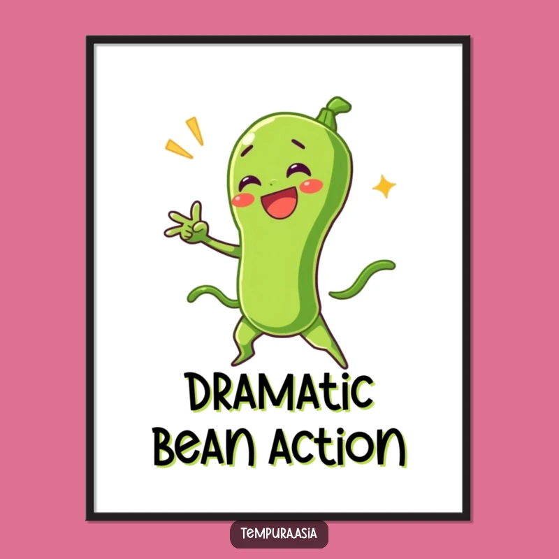 Funny Green Bean Tempura Dramatic Pose Digital Art - Instant Hilarious Decor