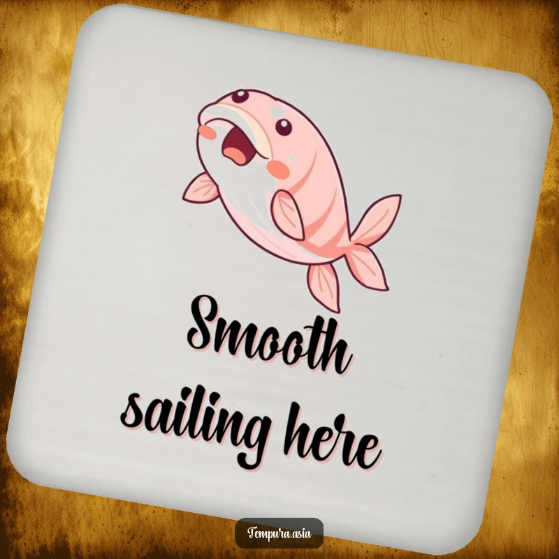 Funny unagi drink coaster featuring a beaming eel slice gracefully gliding, perfect for table protection and decor.