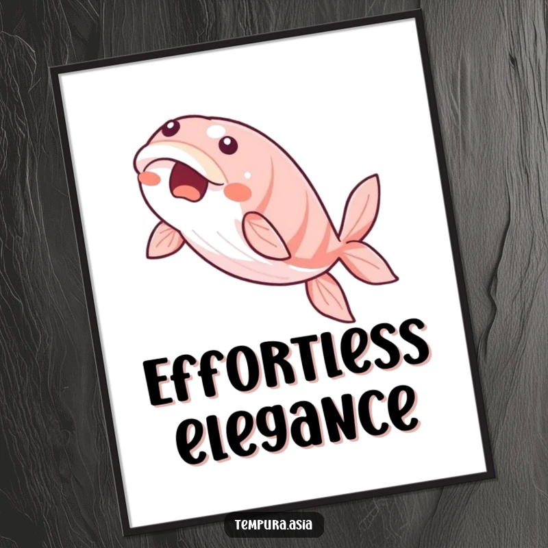 Funny unagi poster featuring a beaming eel slice gracefully gliding through the air, adding humorous elegance to walls.
