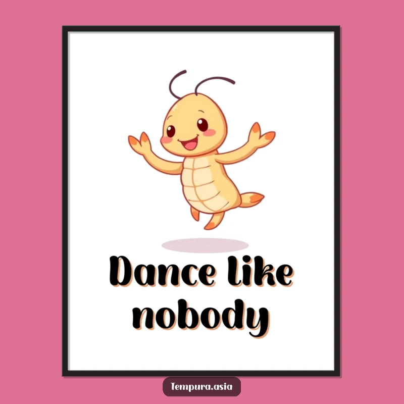 Funny Tempura Shrimp Jig Poster - Smiling Dancer Food Art