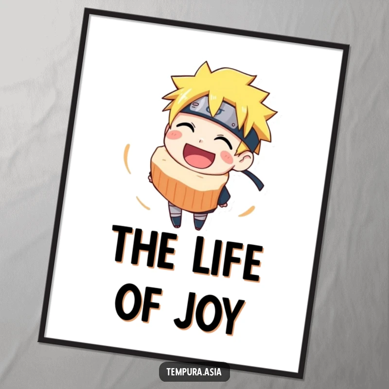 Funny narutomaki poster showcasing a grinning slice happily spinning, adding vibrant, humorous art to any room.