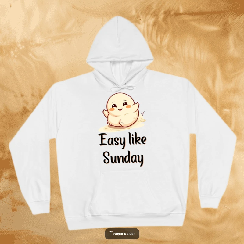 Funny dumpling character hoodie with a wide grin rolling downhill, perfect for cozy and amusing times.
