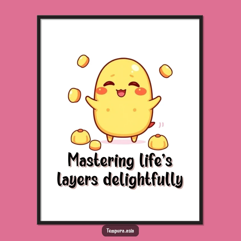 Funny Free Printable Wall Art: Giggling Tamagoyaki Juggling Rice Balls Downloadable Decor
