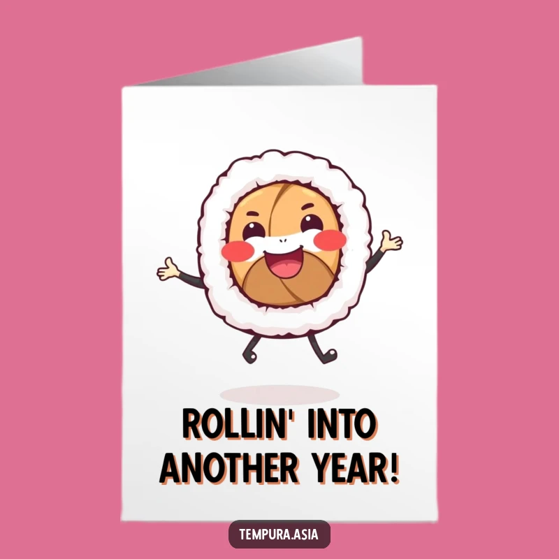 Free Printable Birthday Card: Funny Sushi Dance - Downloadable, Print at Home