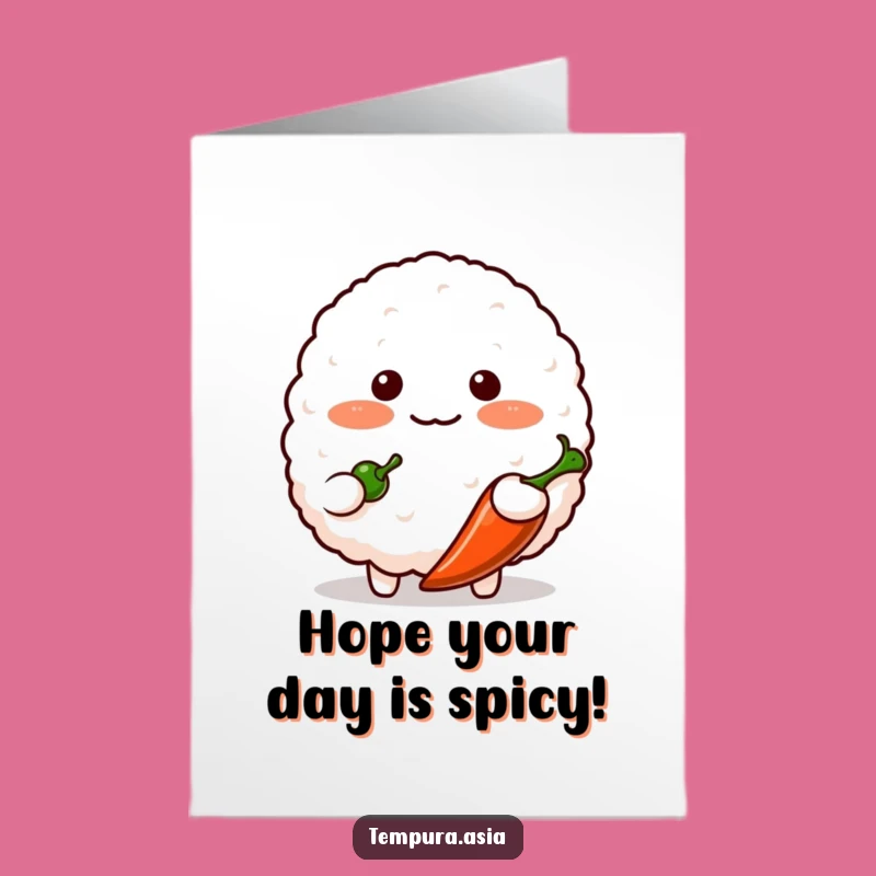 Free Printable Funny Birthday Card: Blushing Rice Ball Chili Offer Downloadable Gift