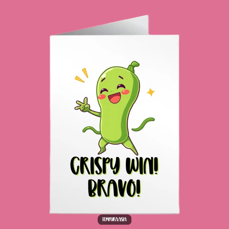 Free Printable Funny Congrats Card: Green Bean Tempura Dramatic Pose Downloadable Gift