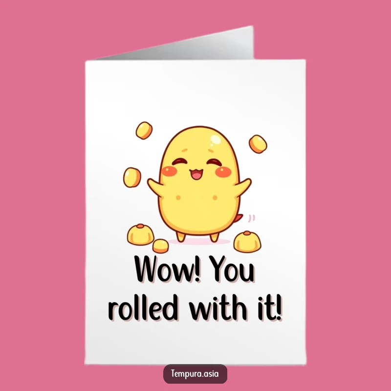 Free Printable Funny Congrats Card: Tamagoyaki Juggling Rice Balls Downloadable Gift