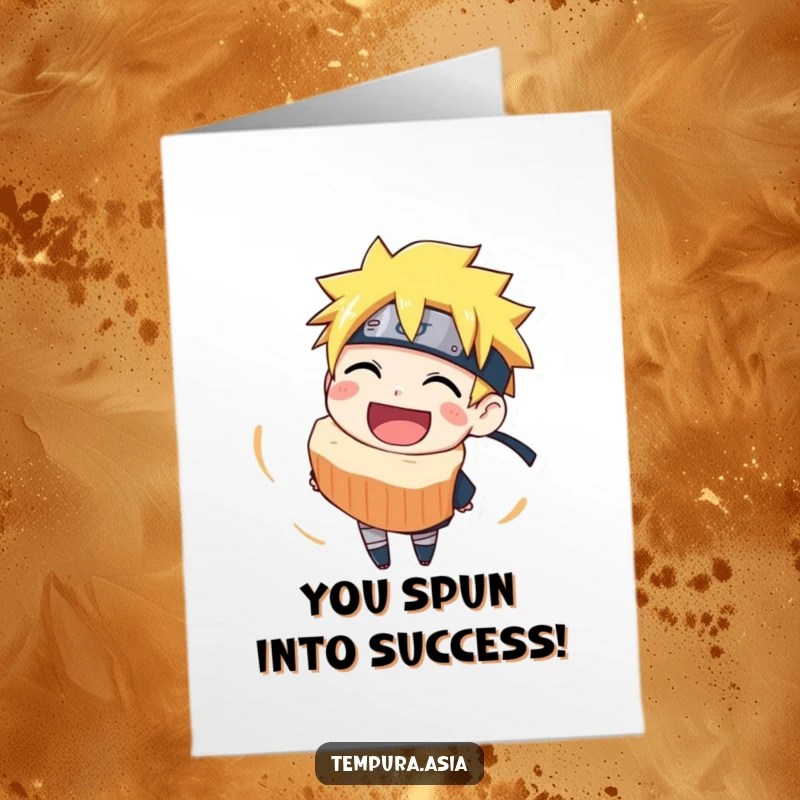 Funny Free Printable Congratulations Card showing a grinning narutomaki slice spinning enthusiastically with joy.