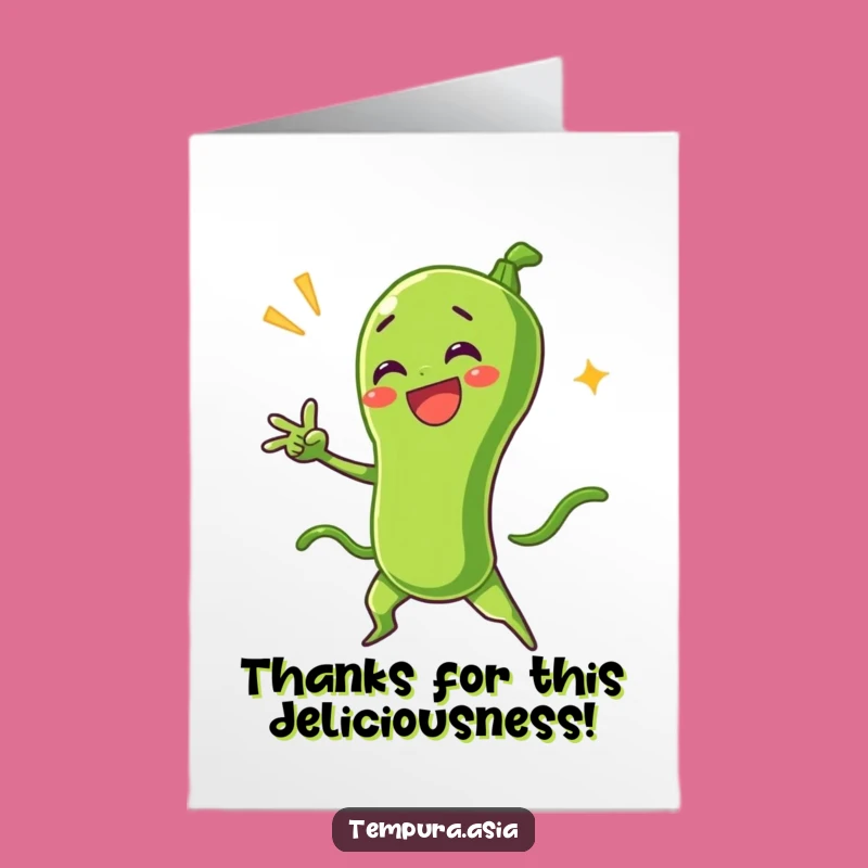 Free Printable Funny Thank You Card: Green Bean Tempura Dramatic Pose Downloadable Gift