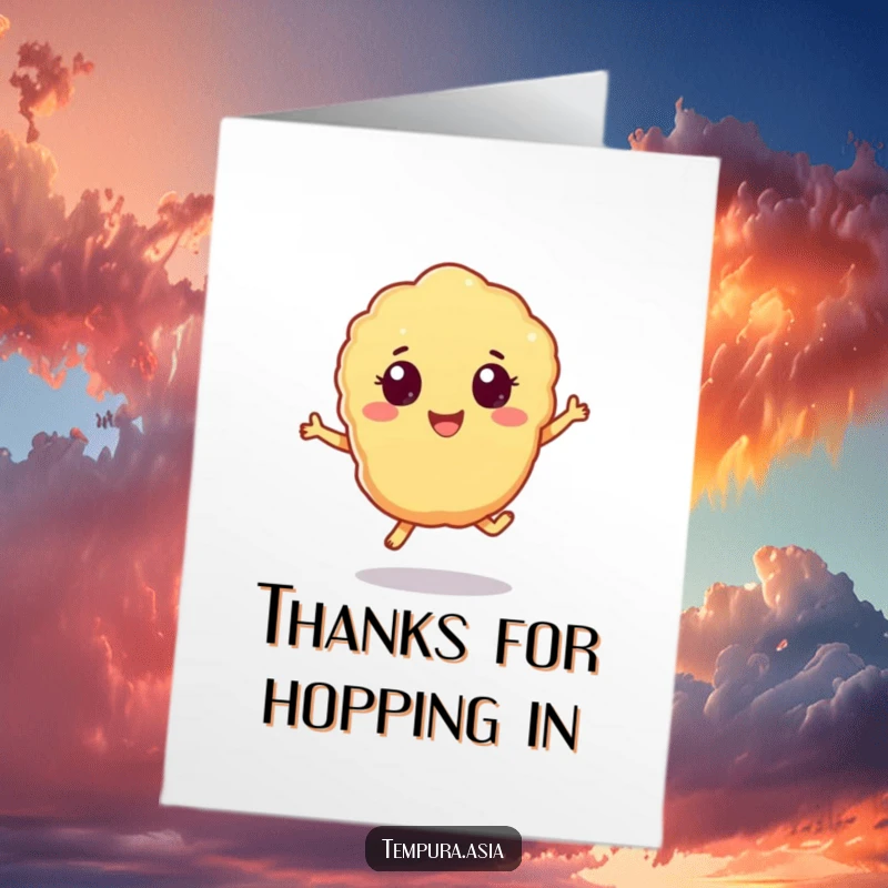 Funny Free Printable Thank You Card: A joyful tempura piece with bright eyes mid-hop.