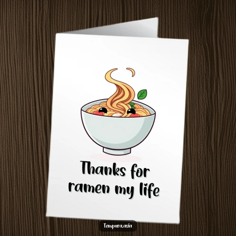 Funny Free Printable Thank You Card: A smiling bowl of ramen doing a happy, cheerful twirl.
