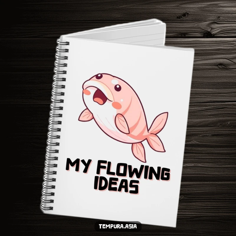 Funny unagi notebook showcasing a beaming eel slice gracefully gliding, ideal for notes and creative tasks.